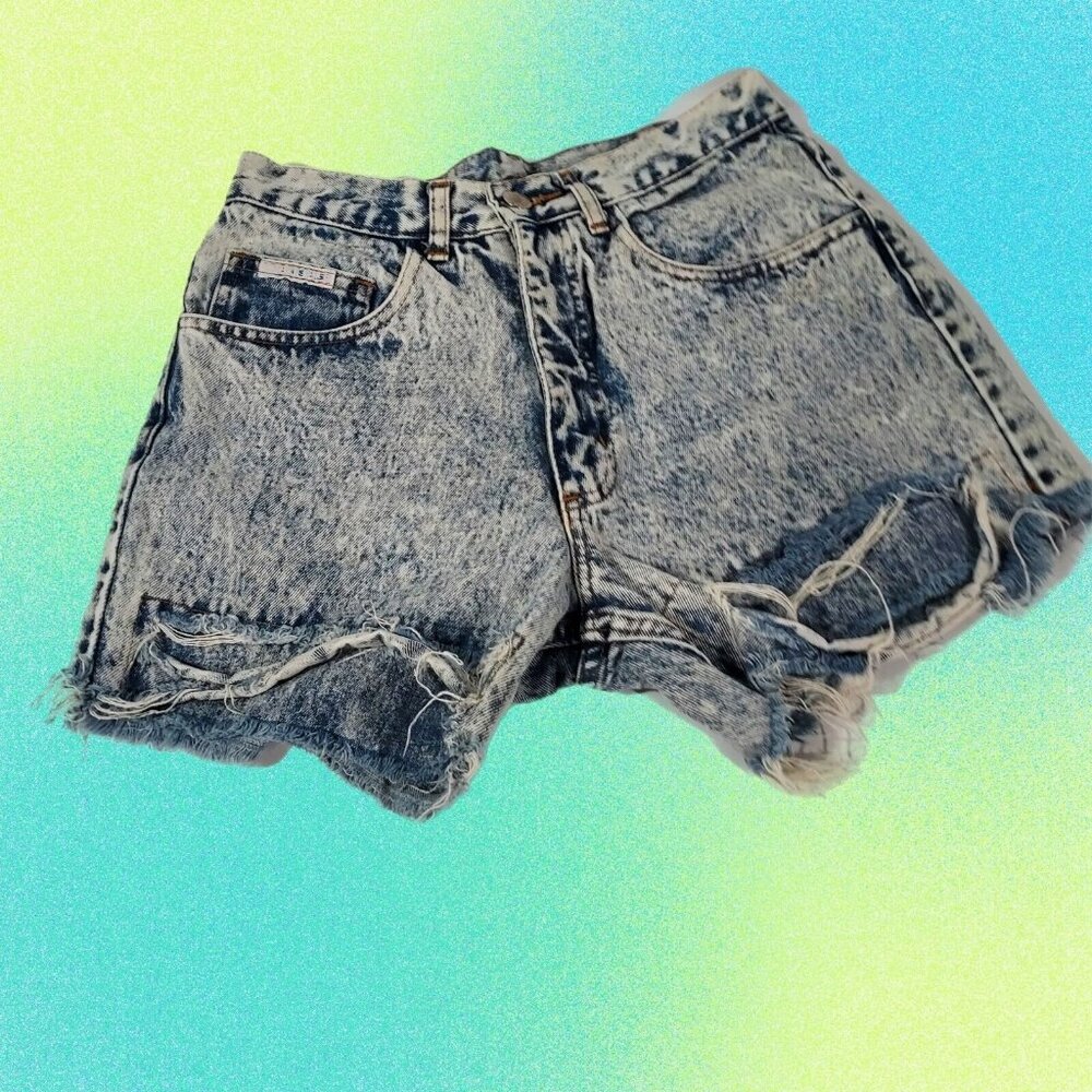 Kansas Cut Off Distressed Blue Jean Shorts High Rise Women's Size 27 100% Cotton